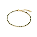 Gold chain bracelet with green emerald accents and pearls, featuring a lobster clasp - 21+4cm Anklet / Green