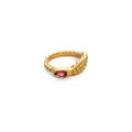 18K gold plated titanium snake ring with red zircon eye and scale texture on white background - US 6 / Gold Red Stone