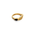 18k gold plated snake ring with black gemstone drop and textured scale detail - US 6 / Gold Black