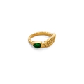 18k gold plated titanium snake ring with green pear-cut zircon and scale texture - US 6 / Gold Green Stone
