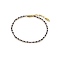 K18 goud vergulde ketting met blauwe zirkoon en witte parels armband set - 21+4cm Enkelband / Donkerblauw