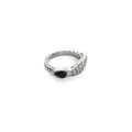 Silver snake scale ring with teardrop black zircon in 18k white gold plating - US 6 / Silver Black