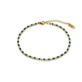 Gouden titanium stalen armband met blauwe kristallen en parels met een karabijnsluiting - 21+4cm Enkelband / Lichtblauw