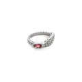 Silver snake ring with pink pear-cut gemstone and textured scale band detail - Silver Red