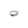 Silver snake scale ring with green teardrop zircon and 18k gold plating details - Silver Green