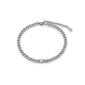 Silver Cuban link bracelet with clear zircon and K18 engraved tag charm - 20.5+4cm / Style 2 Round / Silver / Anklet