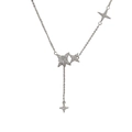Elegant silver starburst Y-necklace with shimmering star pendants and zircon stones - Silver