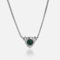 Minimalist 18k gold plated stainless steel necklace with round green gemstone pendant - 38+5cm / Silver Black Zirconia Necklace