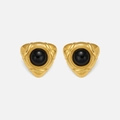 Vintage 18k gold plated titanium triangle earrings with black onyx stone inlay - Gold Color Black Zircon Earrings
