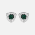 Silver triangle stud earrings with round green stone inlay in vintage 18k style - Silver Green Zirconia Earrings
