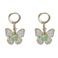 Pendientes de mariposa dorados con piedras de cristal verdes y blancas finas - 31# Pendientes De Mariposa De Cristal Con Strass Verde