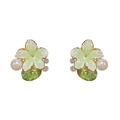Elegantes pendientes de flor verde claro con perla blanca y cristal verde bañados en oro - 28# Pendientes de Botón de Flor de Cristal y Perla Artificial Verde
