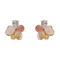 Elegantes pendientes de flores con cuentas rosas y nácar en una montura dorada - 40# Pendientes de Botón de Flor de Cinco Pétalos con Strass y Perla Artificial