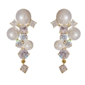 Boucles d'oreilles de luxe françaises avec grappes de zircon et pampilles de perles - Or