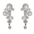 Boucles d'oreilles pendantes de luxe avec perles et zircons sur monture argentée - Argent