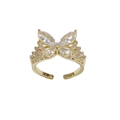 Anillo de mariposa dorado elegante con pavé de circonitas cúbicas brillantes - Abierto Ajustable / Blanco