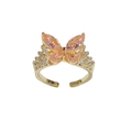 Anillo mariposa dorado ajustable con piedras marquesa rosas y cristales pavé brillantes - Abierto Ajustable / Rosa