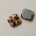Close-up of square leopard print fabric accessories showing magnetic metal back side - Dark Coffee