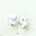 Cute 3D white flocked cat stud earrings with metal posts for DIY jewelry and crafts - White Cat Earring Post Style