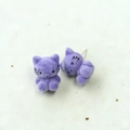 Cute purple flocked 3D cat earrings with soft plush texture for DIY handmade jewelry - Purple Cat Earring Post Style