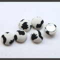 Set of 6 cow pattern fabric covered buttons with silver metal backings for DIY crafts - White Leopard Style
