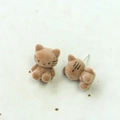 Cute brown flocked 3D cat stud earrings with soft texture and minimalist metal pins - Dark Coffee Cat Earring Post Style