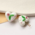 White heart-shaped glass charm with pink floral details for DIY jewelry making - White Heart
