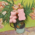Pink flocked and glossy resin teddy bear charms for DIY jewelry and hair accessories - Pink