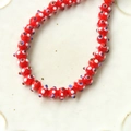 Red Evil Eye glass beads strand with blue and white polka dots for DIY jewelry making - 1 Piece / Red