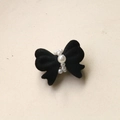 Detail of a black flocked bow with elegant white pearl center for DIY jewelry making - Bowknot Style 3 / Black