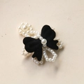 Detail of a black velvet bow with white pearls for elegant DIY jewelry crafting - Bowknot No.2 / Black