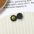 Macro di decorazioni per unghie a girasole in resina 3D con faccina sorridente gialla e nera - Nero