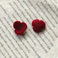 Close-up of red flocked flower-shaped acrylic DIY beads with velvet texture and holes - Large Three Petal Flower