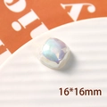Macro view of a 16x16mm iridescent square faux pearl resin bead for DIY crafts - Small Square Style / 1 Piece / AB White