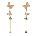Elegant gold butterfly long tassel earrings with sparkling rhinestones on white background - Gold (C07-315)