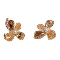 Pendientes de flores con cristales champán y perlas sobre base dorada - 38# Pendientes De Pétalos De Cristal Hechos A Mano