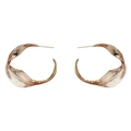 Golden C-shaped earrings with metallic feather design and polished finish for women - Metal Feather C-Hoop / Gold