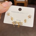 Three-piece set of S925 silver stud earrings with glittering stars and Saturn pendants - Planet Star Pendant Set / Gold