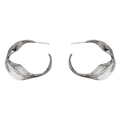 Silver feather shaped C-shaped hoop earrings with detailed leaf texture finish - Metal Feather C-Hoop / Silver