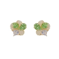 Pendientes de flores con pétalos verdes y blancos en montura de metal dorado - 21# Pendientes de Botón de Pétalos de Cristal y Zirconia Verde