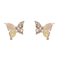 Elegante goldene Schmetterling Ohrstecker mit rosa Flügeln und weißen Perlen - Gelbe Perle Spleißen Schmetterling (Dick Vergoldet) / Gelb
