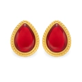 18k gold plated stainless steel teardrop earrings with red stone and rope texture - Gold Red Stone
