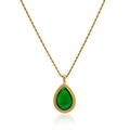 18k gold plated stainless steel necklace featuring a vintage green teardrop pendant - Gold Color Green Stone Necklace