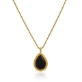 18k gold plated stainless steel teardrop necklace featuring black onyx and rope texture - Gold Black Stone Necklace