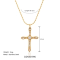 18k gold plated stainless steel long bead chain cross necklace with sparkling crystals - 50+5cm / Gold