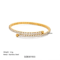 Elegant 18k gold-plated stainless steel double-layer crystal tennis bracelet - Gold + White Rhinestone