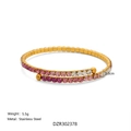 Double-layer 18k gold plated stainless steel tennis bracelet with pink and white crystals - Gold + Pink White Gradient Rhinestone