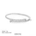 Silver stainless steel flexible tennis bracelet with 18k vacuum plating and crystals - Silver + White Rhinestone
