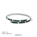 Silver stainless steel spiral bracelet with emerald green and white zircon stones - Silver + Green White Rhinestone
