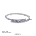 Double-layer 18k gold plated stainless steel bracelet with lavender and clear crystals - Silver + Purple White Rhinestone